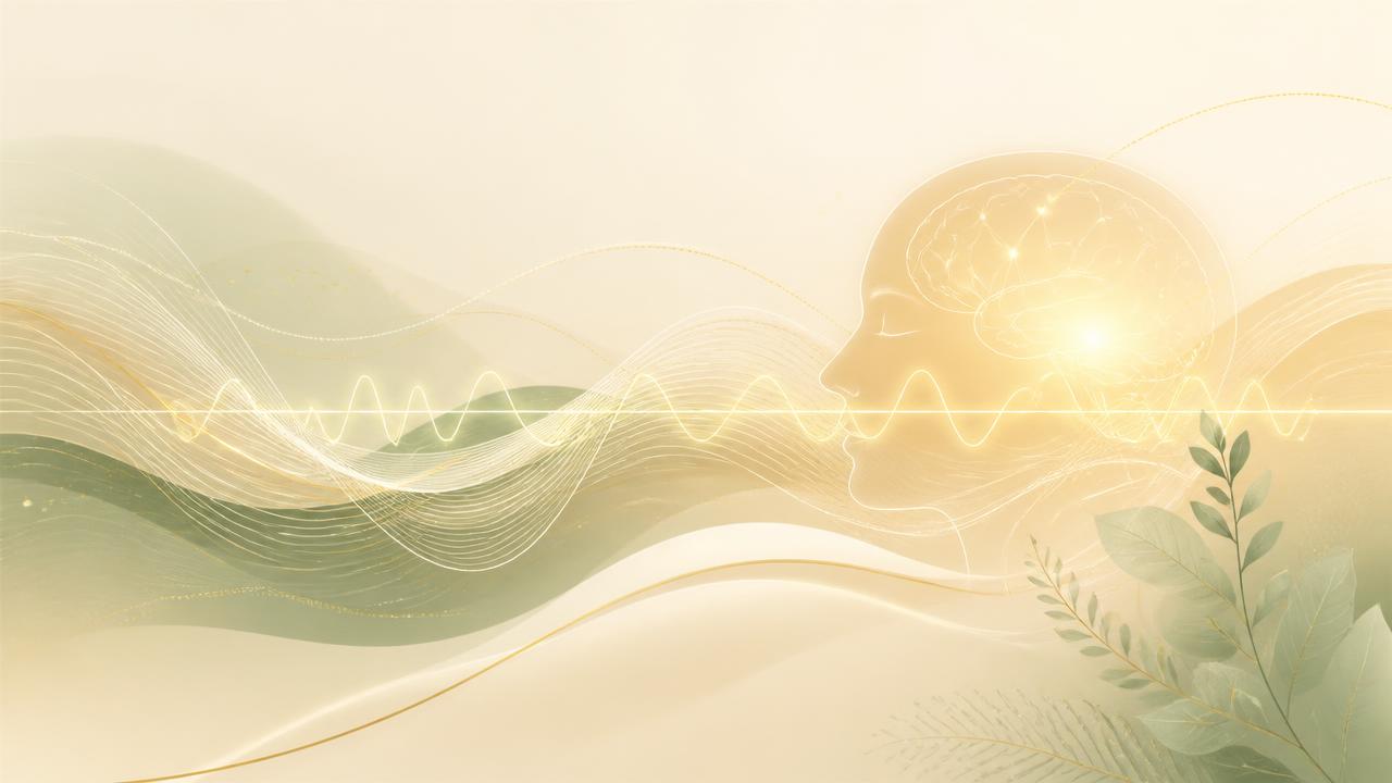 Warm golden and sage neural wave visualization